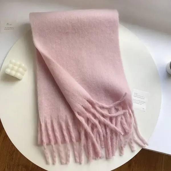 Phalara - Écharpe douce rose pâle avec franges pour femme