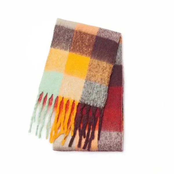 Phalendris Écharpe en laine à carreaux colorés pour femme