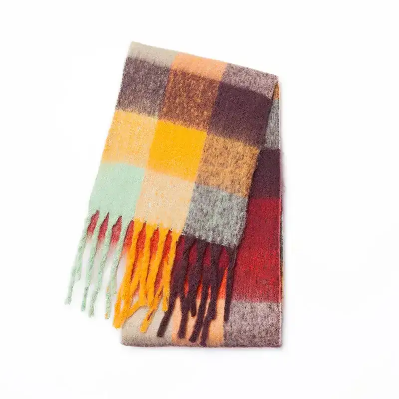 Phalendris Écharpe en laine à carreaux colorés pour femme