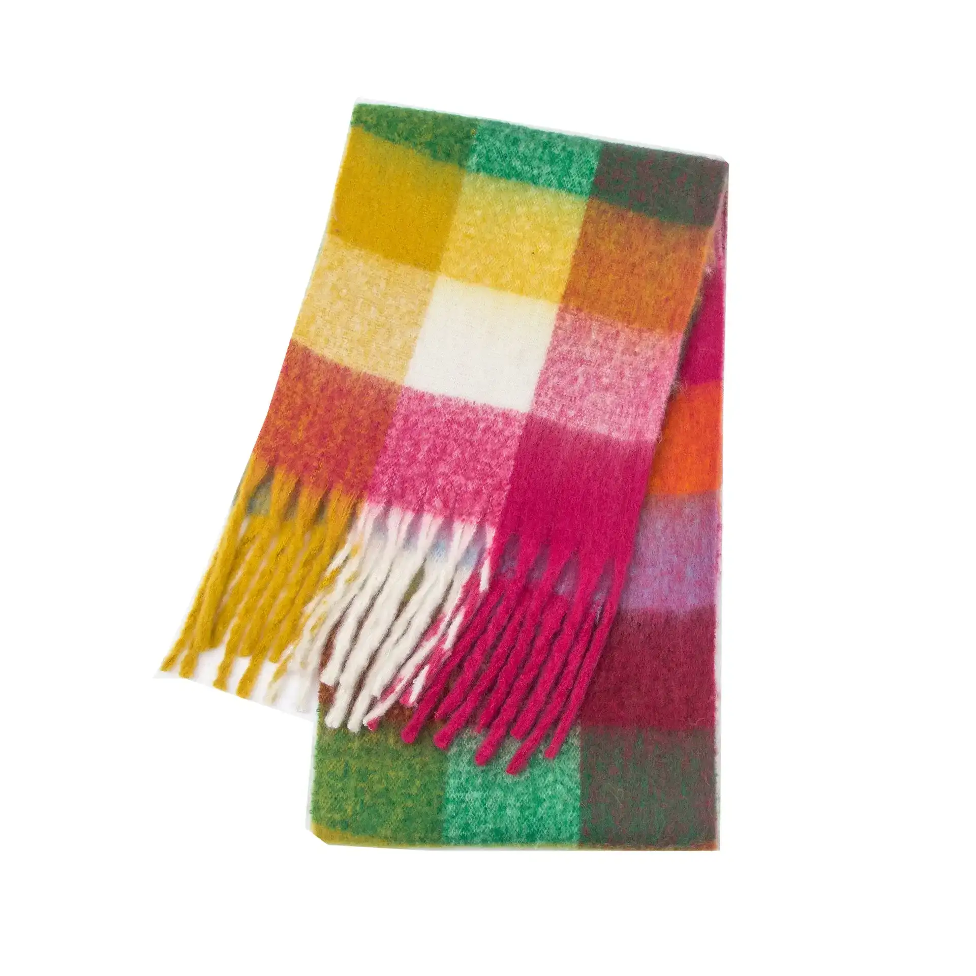 Lucina – Écharpe à carreaux colorés avec franges